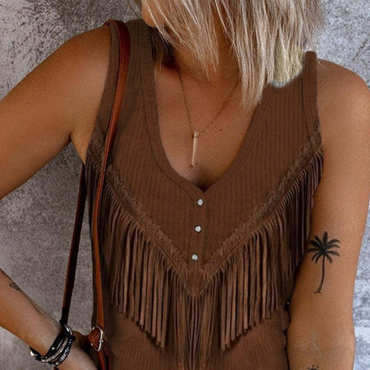 Elowen Abstract Print V-Neck Casual Vest Top