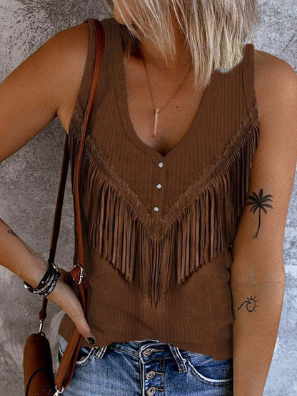 Elowen Abstract Print V-Neck Casual Vest Top