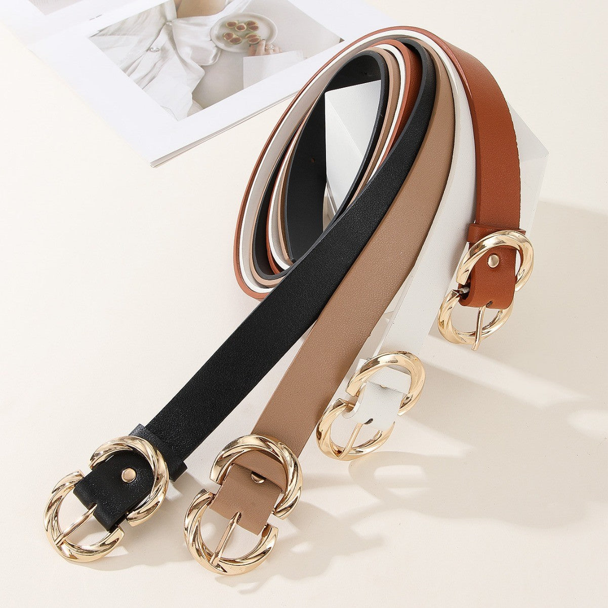 Fashion Belt with Snap Button Closure in Faux Leather