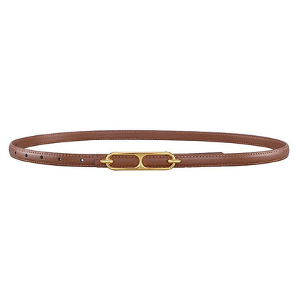 Genuine Leather Thin Belt with Double Ring Smooth Buckle