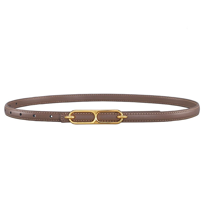 Genuine Leather Thin Belt with Double Ring Smooth Buckle