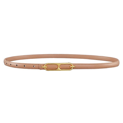 Genuine Leather Thin Belt with Double Ring Smooth Buckle
