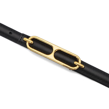 Genuine Leather Thin Belt with Double Ring Smooth Buckle