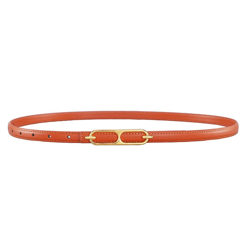 Genuine Leather Thin Belt with Double Ring Smooth Buckle