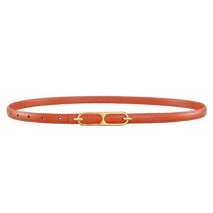 Genuine Leather Thin Belt with Double Ring Smooth Buckle