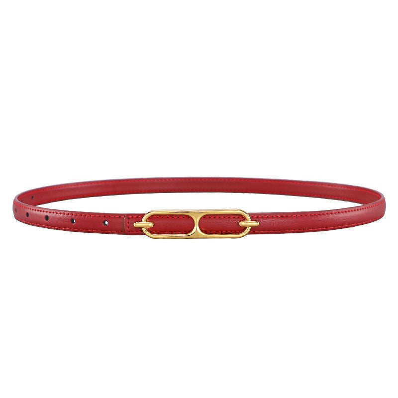 Genuine Leather Thin Belt with Double Ring Smooth Buckle