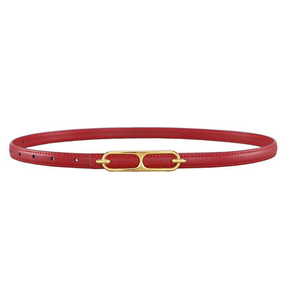 Genuine Leather Thin Belt with Double Ring Smooth Buckle