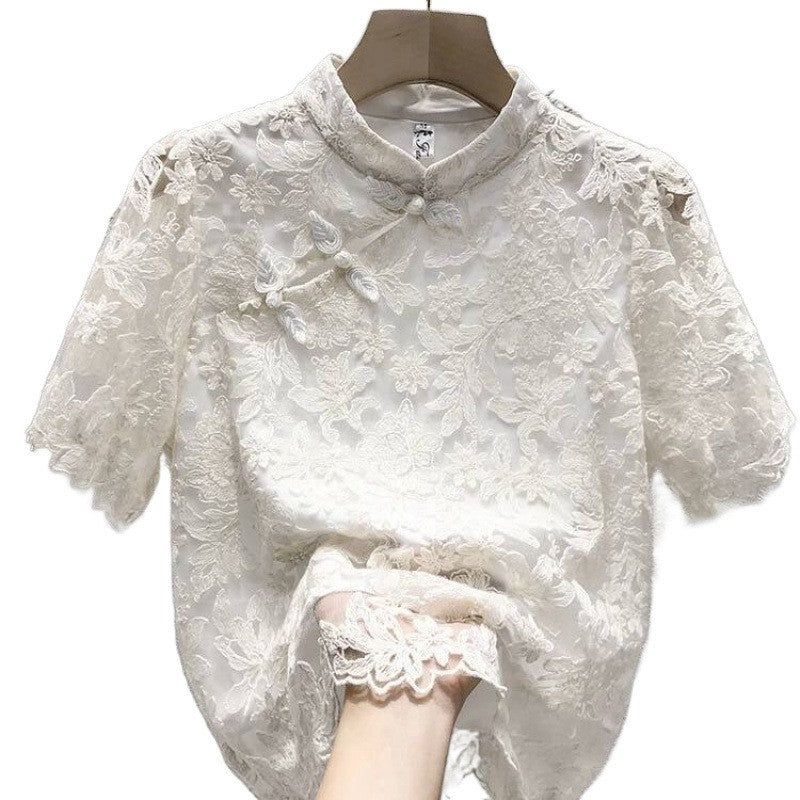 Lace Long Sleeve Blouse with Button Detail