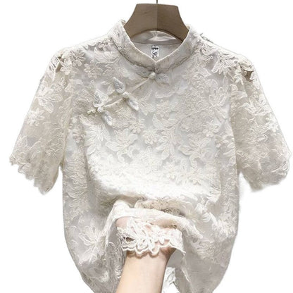 Lace Long Sleeve Blouse with Button Detail