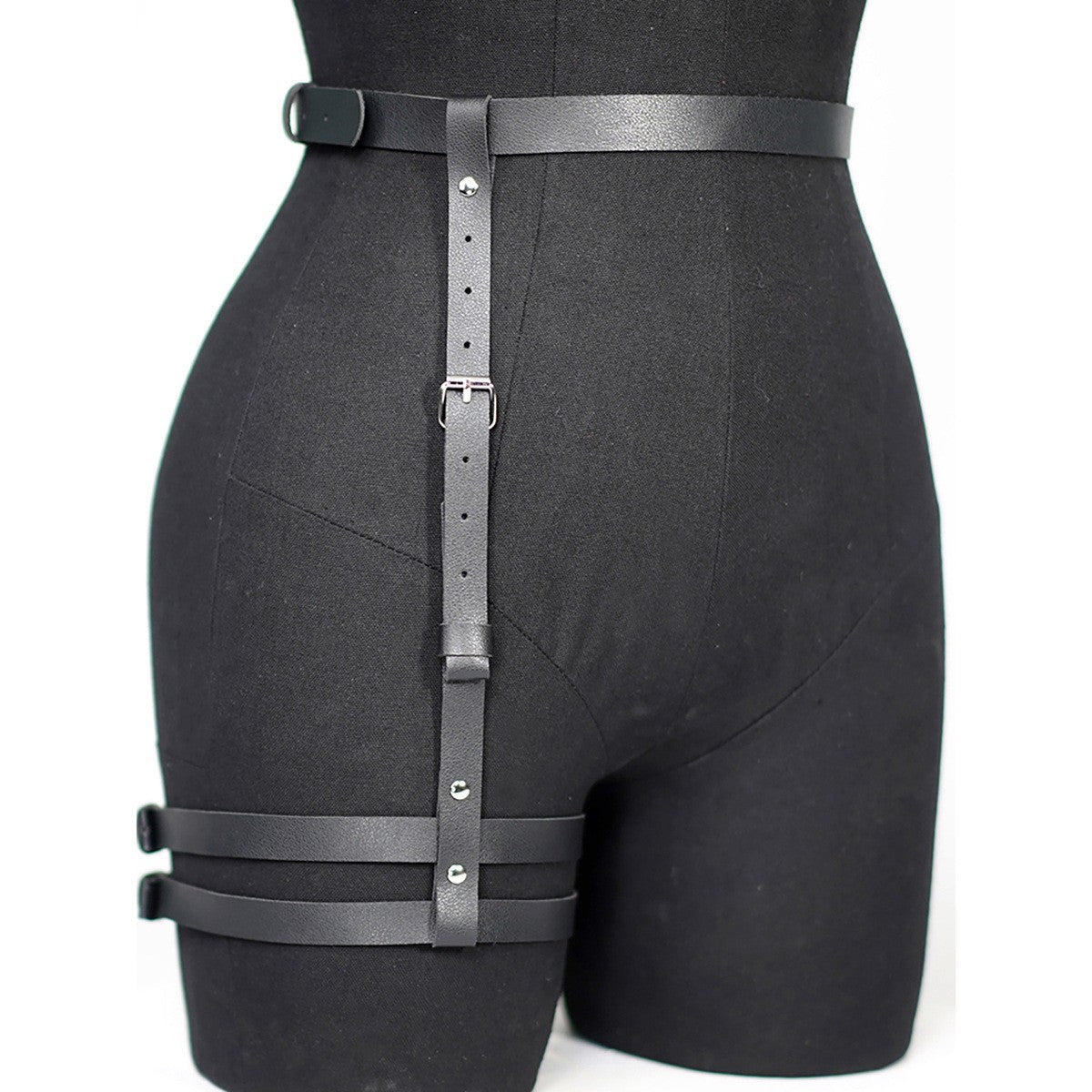 Punk Adjustable PU Leather Leg Harness with Buckle Detail