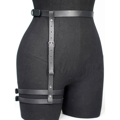 Punk Adjustable PU Leather Leg Harness with Buckle Detail