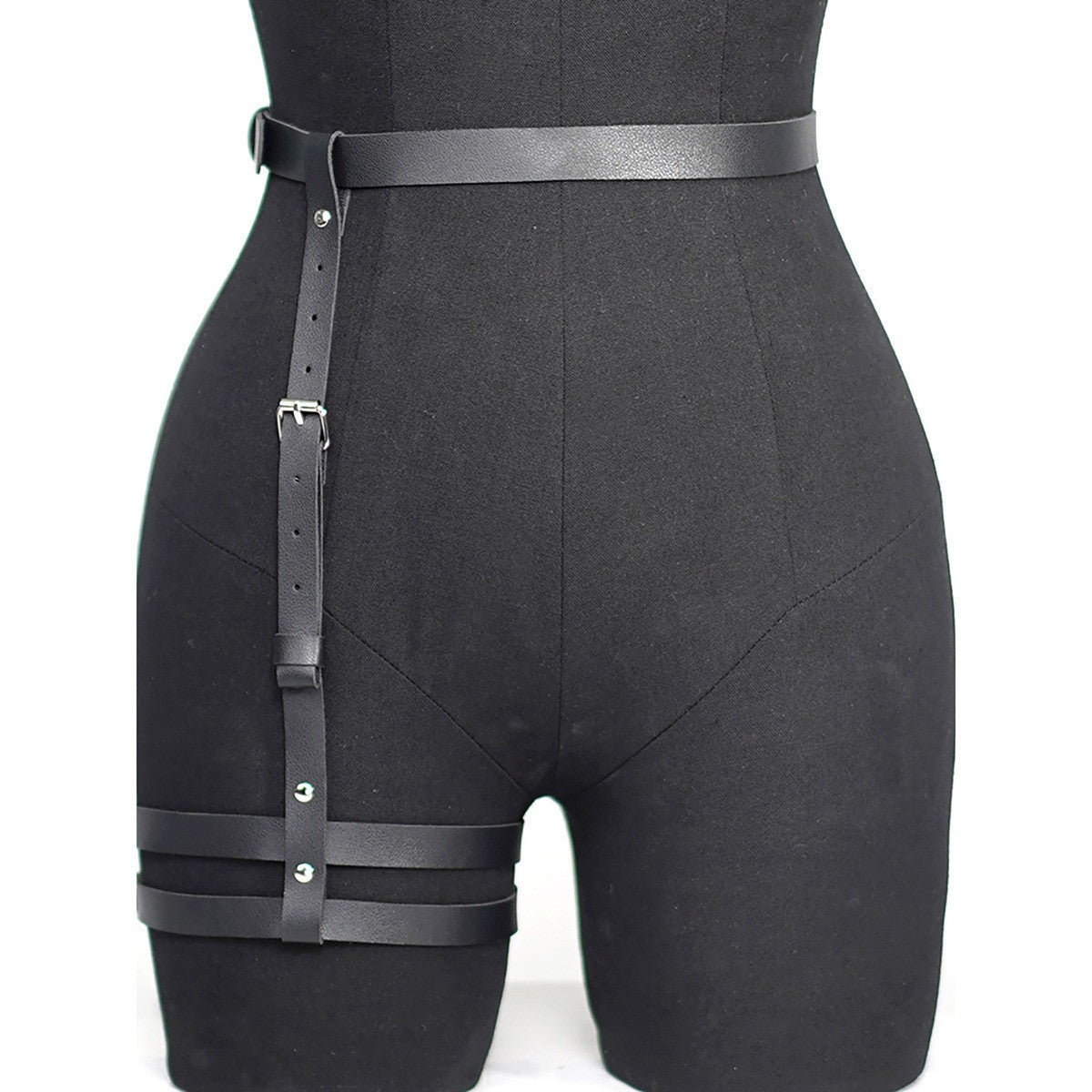 Punk Adjustable PU Leather Leg Harness with Buckle Detail