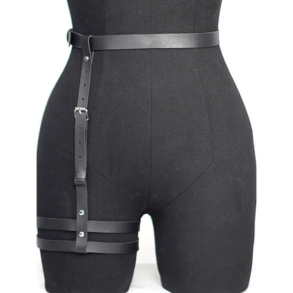 Punk Adjustable PU Leather Leg Harness with Buckle Detail