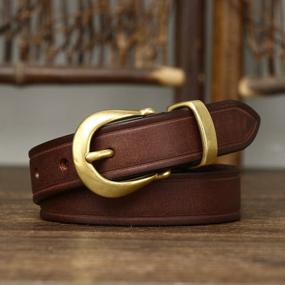 Retro Genuine Leather Jeans Belt with Copper Pin Buckle