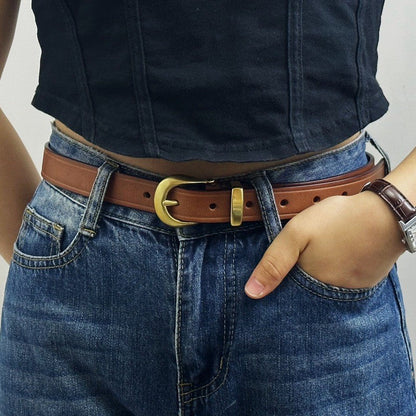 Retro Genuine Leather Jeans Belt with Copper Pin Buckle