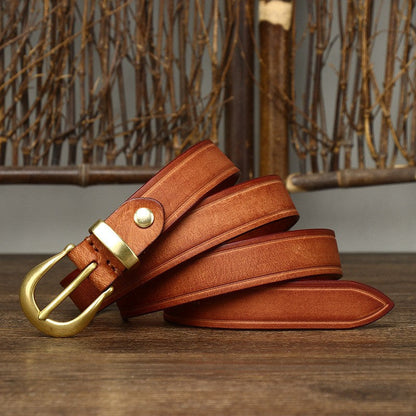 Retro Genuine Leather Jeans Belt with Copper Pin Buckle