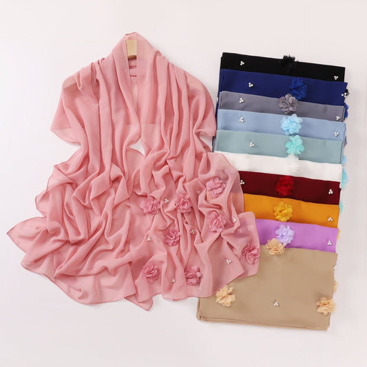 Selene Handmade Pearl Chiffon Beaded Scarf