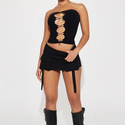 Sexy Hollow-Out Strapless Tube Top with Diamond Accent