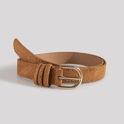 Suede Western Belt with Rivet Detail and Pin Buckle