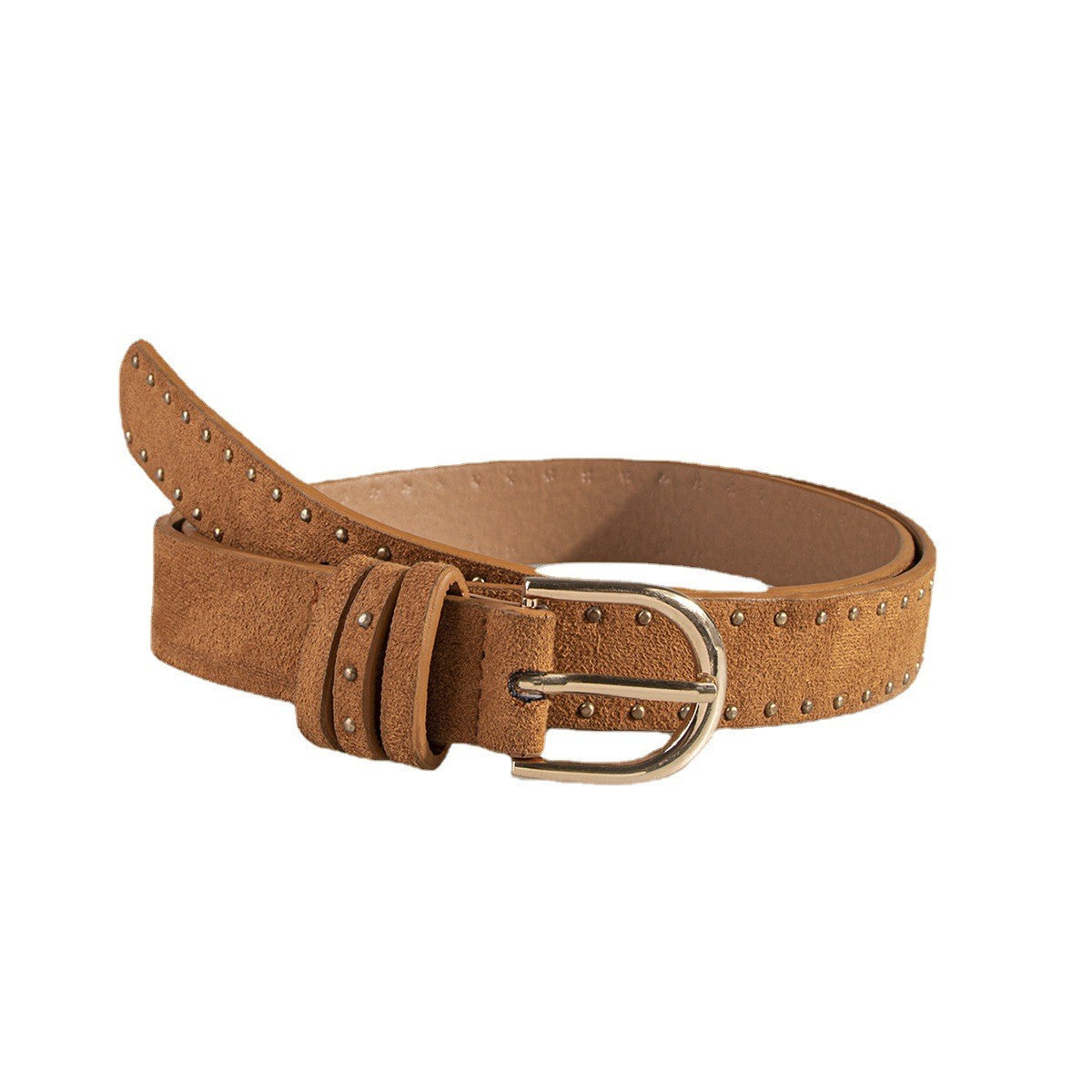 Suede Western Belt with Rivet Detail and Pin Buckle