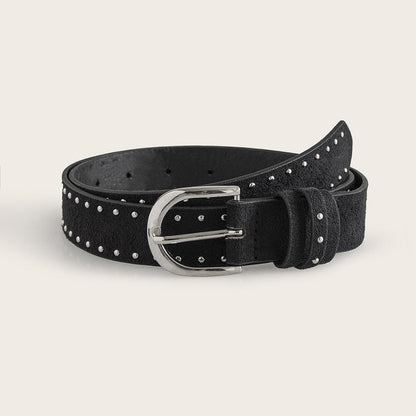 Suede Western Belt with Rivet Detail and Pin Buckle