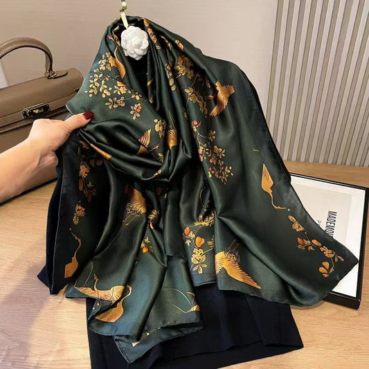 Xenia Satin Printed Scarf with Starry Compass Motif