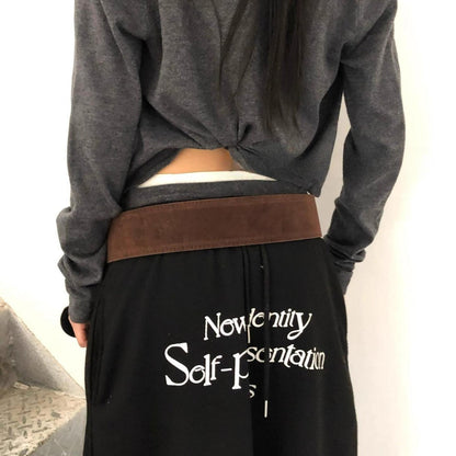 Xiangya Suede Wide Pin Buckle Belt with Retro Silver Alloy Buckle