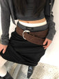 Xiangya Suede Wide Pin Buckle Belt with Retro Silver Alloy Buckle