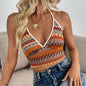 Xianna Striped Halter Knit Crop Vest with Open Back