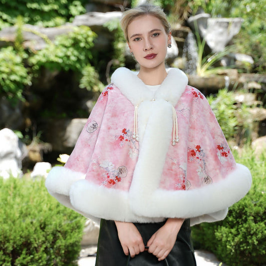 Xylia Thick Knit Solid Color Cape Shawl for Autumn and Winter