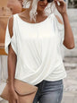Yvette White Short-Sleeve T-Shirt with Asymmetric Front Twist