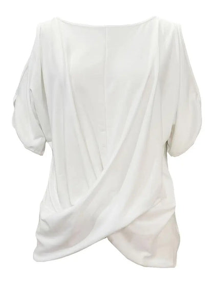 Yvette White Short-Sleeve T-Shirt with Asymmetric Front Twist