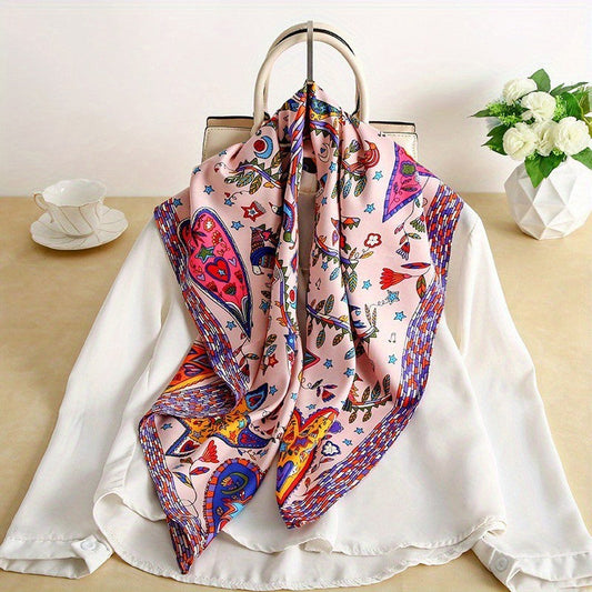 Zaria Silk-Like Square Scarf with Elegant Print