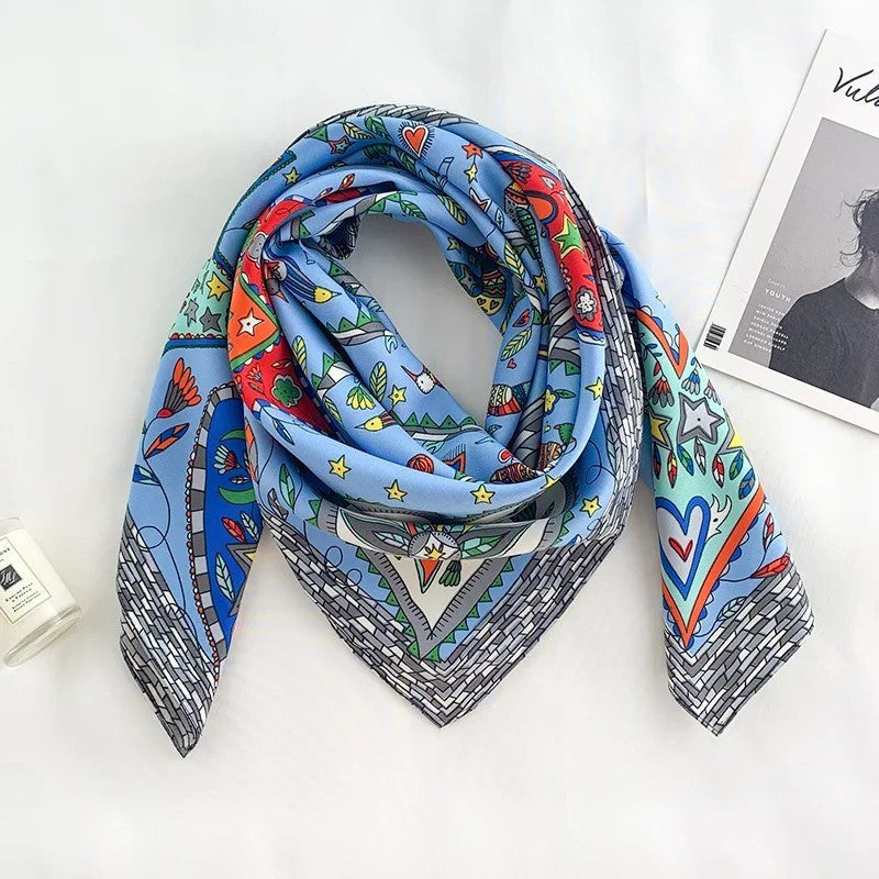 Zaria Silk-Like Square Scarf with Elegant Print