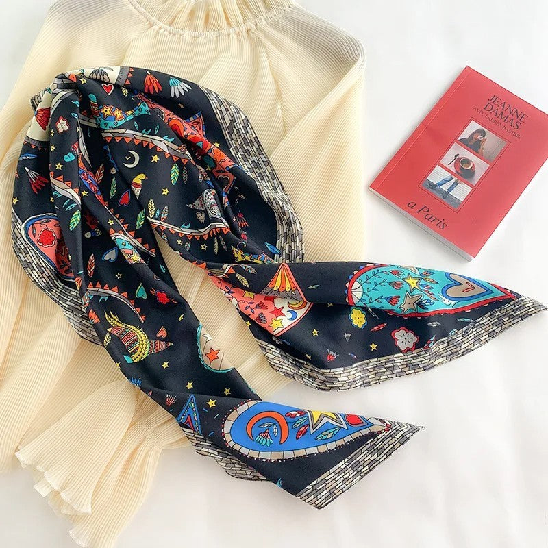 Zaria Silk-Like Square Scarf with Elegant Print