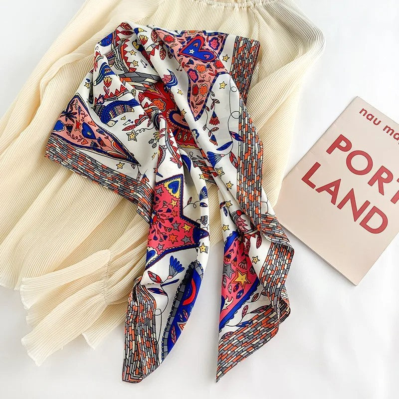 Zaria Silk-Like Square Scarf with Elegant Print