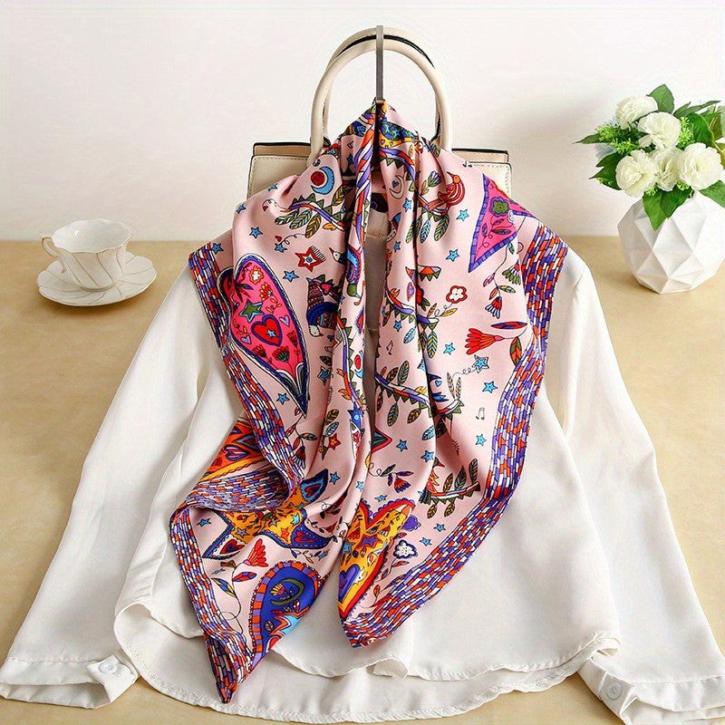 Zaria Silk-Like Square Scarf with Elegant Print