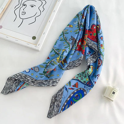 Zaria Silk-Like Square Scarf with Elegant Print